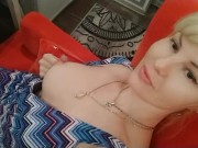 A sweet horny blonde is flashing her pussy and big tit in friends house 6/16