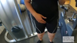 Working Out In Hotel Gym Wearing Crotchless Short - Creamy Pussy!!