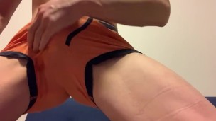 Ejaculate in orange pants