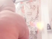 Busy MILF shakes phat ass, strips, Shower Show, Cums HARD on giant dildo in bathtub!