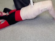 Harley Quinn wrapped in layers of mummification bondage then teased with a wand & made to cum