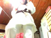 Your Italian giantess practices Karate in a cellar and crushes you under her dirty feet 8/16