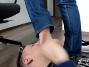 Feet & Jeans paid worship (foot worship, big feet, foot goddess, bare feet, submissive feet, soles)