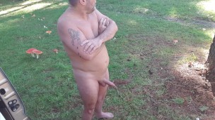 Morning pee outside naked