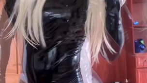 Living Silicone Barbie in Shiny Latex Catsuit 