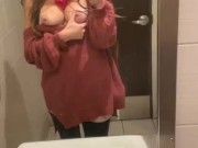 Flashing my perfect boobs at the bathroom of the gas station 13/16
