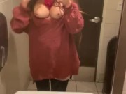 Flashing my perfect boobs at the bathroom of the gas station 3/16