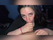 HOT EYE CONTACT BLOWJOB BEFORE SEXY LATINA TAKES A THICK COCK AND HUGE CUMSHOT 3/16