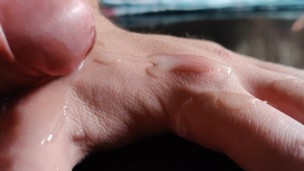 Close up cum in hand fetish