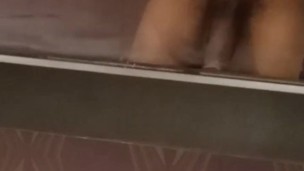Stroking my cock in the walk-in shower before leaving NJ