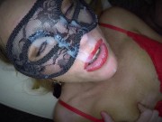 Dutch masked babe sucks big cock nice rimming and receives an big load of cum on her face and in eye 16/16