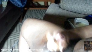 Black Chub Jacks Off While Friend In Bed and Blows Precum and Thick Nut Everywhere
