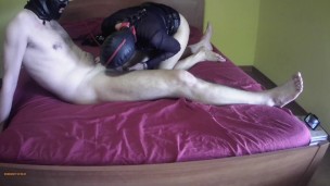 Laura on Heels model step sister on sexy black lingerie sucks a cock and he cums in 1 minute only