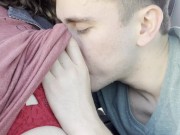 Sexy Big tit hot blonde gets pierced tits sucked and nursed in passenger seat of car 7/16