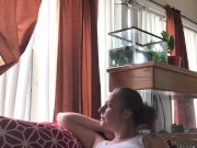 AngelGrave Spies on the Pool Boy While Masturbating and Fucking herself with a Clear Thick Fake Cock