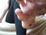 Misstress shows dirty feet to her