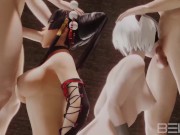 Nyotengu and Yorha 2B Deepthroath Blowjob