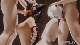 Nyotengu and Yorha 2B Deepthroath Blowjob