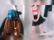 Cute and hot student dancing with a skirt