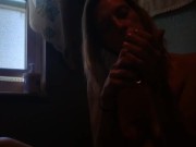 Little titty blonde smoking and playing before shower 15/16