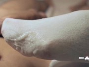 White HM socks footjob and cum allover them 14/16
