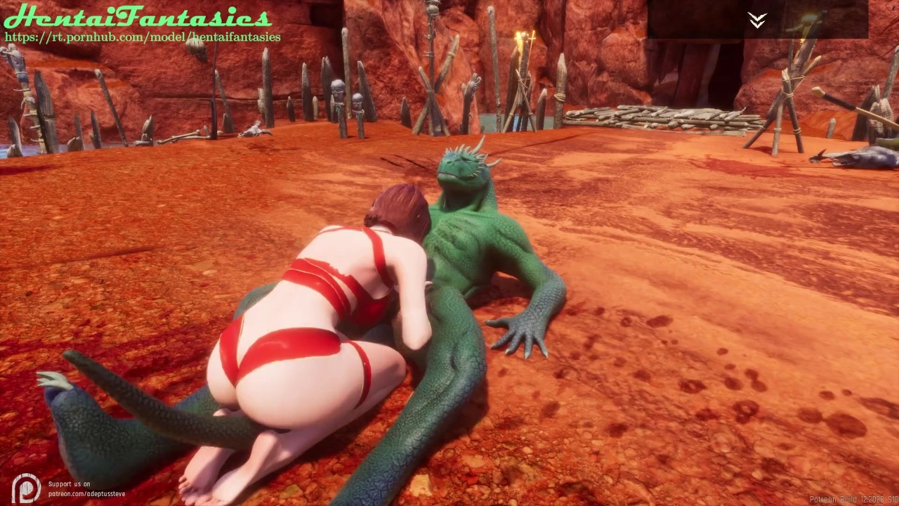 3d hentai uncensored | The lizard with two dicks fucks a ...