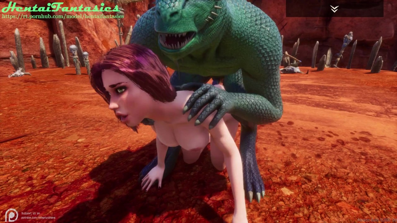 3d hentai uncensored | The lizard with two dicks fucks a ...