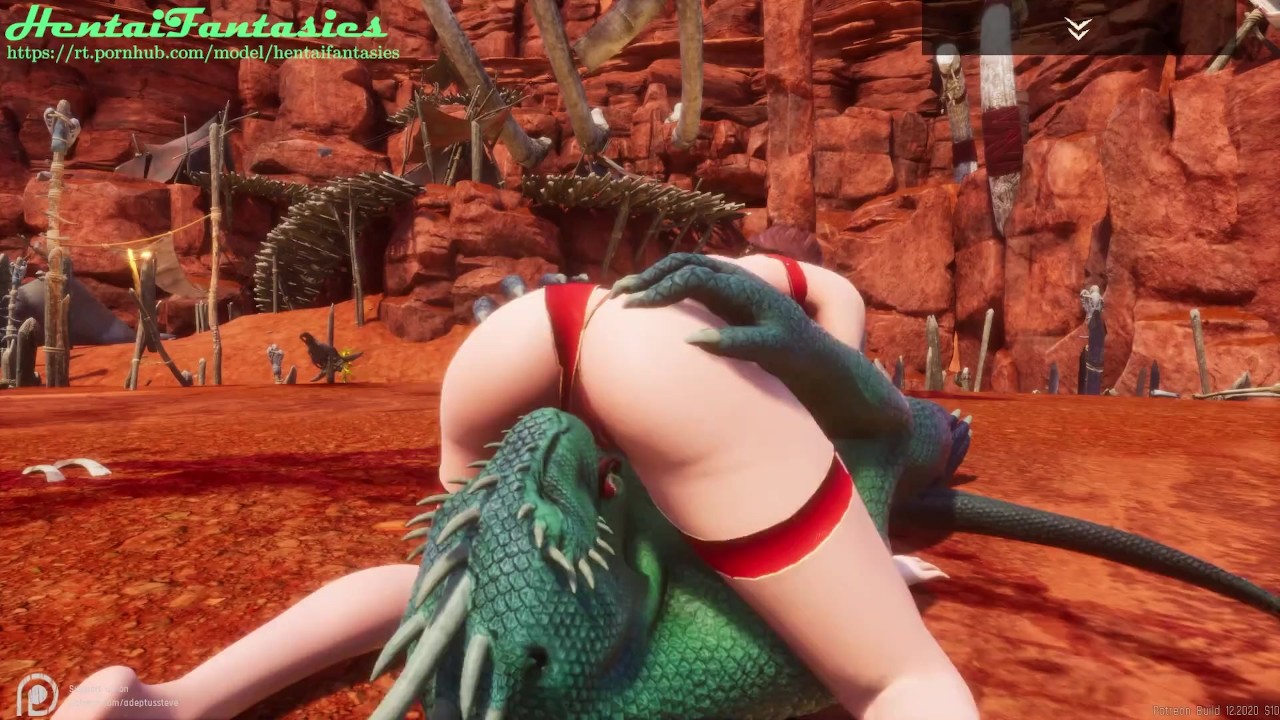 3d hentai uncensored | The lizard with two dicks fucks a ...
