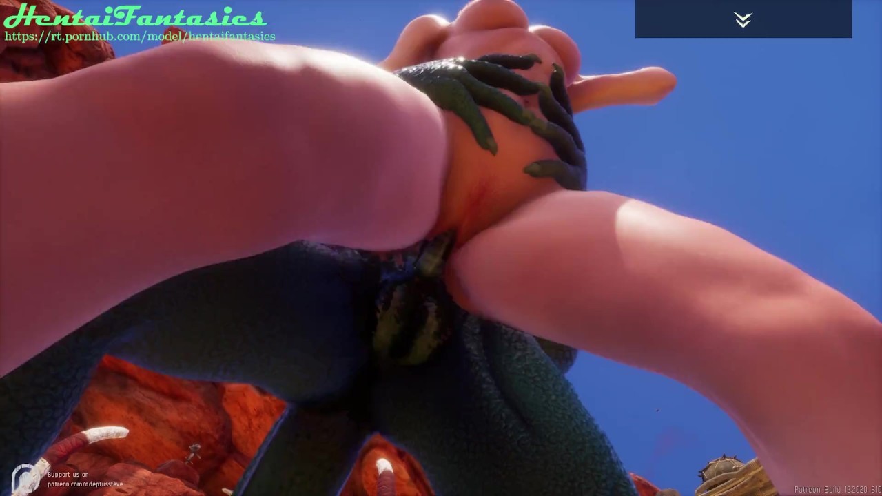 3d hentai uncensored | The lizard with two dicks fucks a ...
