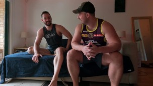 Scruffy man with big dick fucks boyfriend bareback for the first time on camera