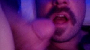 Boyfriend milks his partner's big dick for a fresh load while watching TV
