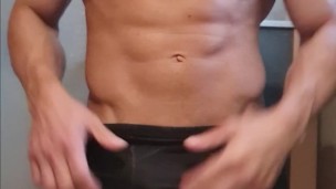 Men boy fitness show naked in the bathroom