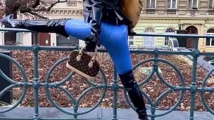 Walking in latex clothes in Prague