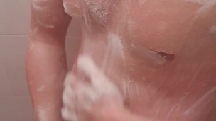 Hot guy jerking off during shower