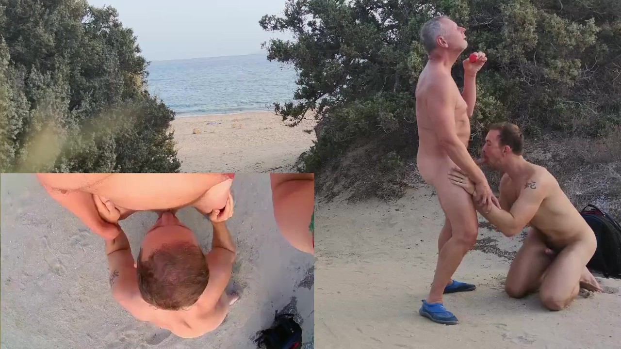 Mature Daddy Boy Suck and Cum on Public Beach (2 views) - Older