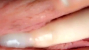 Pretty pink pussy leaking cum