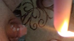 Woman dripping candle wax on my Lil dick 