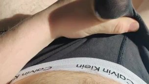 Jerks off in underwear