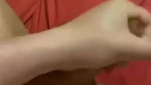 Wanking my hard cock whilst having a dildo inside me 