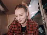 Girl Fellow Traveler Seduced Guy On the Train And Gave Him Blowjob And Swallowed Sperm! Part 1 16/16