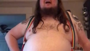 370 lb Gainer suspenders show off, gainer shake recipe, and round belly tips
