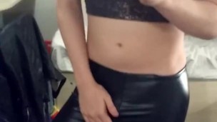 trans girl tight wetlook bike shorts