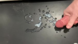 Using my toy and jerking my cock then cumming on shelf 