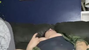 White girl takes big black dildo and squirts
