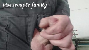 Jerking off my dick at work and cumming abundantly with thick sperm, close-up