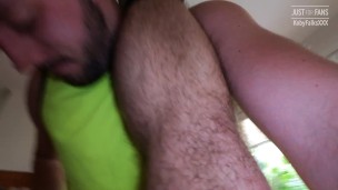 Using a cup of cum as lube for toy fucking