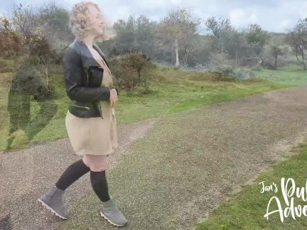 Risky public outdoor flashing & fucking my dildo on the beach