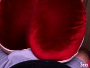 Hot Lap dance in red Velvet shorts ends with Cumshot onto Ass