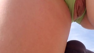Bicycling with crotchless bikini