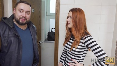 HUNT4K For cash cuck permits hunter to fuck red-haired GF in restroom